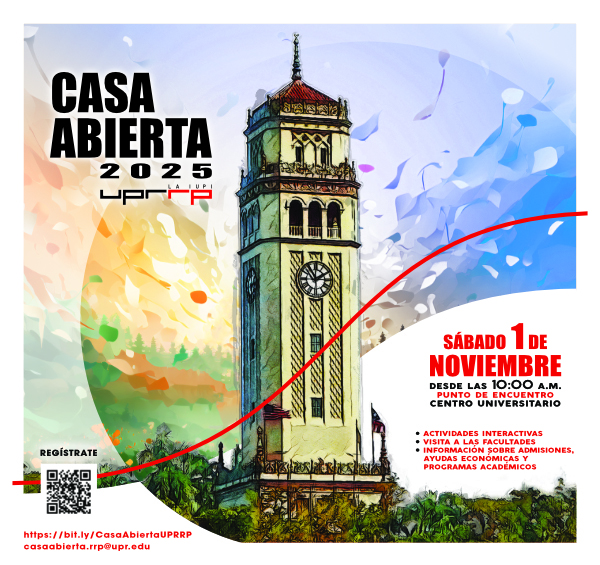 La Universidad de Puerto Rico, Recinto de Río Piedras (UPRRP), anunció que llevará a cabo su Casa Abierta 2025 el sábado, 1 de noviembre de 2025, de 10:00 a.m. a 3:00 p.m. para estudiantes procedentes de escuela superior pública, privada o homeschooler. Durante la Casa Abierta de la IUPI, los visitantes podrán disfrutar de las actividades interactivas programadas en cada una de las facultades y escuelas; informarse sobre los diferentes programas académicos y compartir con estudiantes y profesores. El punto de encuentro será el Centro Universitario, donde a partir de las 10:30 a.m. se ofrecerán, de forma rotativa durante todo el día, orientaciones breves sobre el proceso de admisión y ayudas económicas y charlas para explorar los ofrecimientos académicos. “Nuestra querida Alma Mater, casa de los Gallitos y las Jerezanas, está lista para recibir a toda la comunidad puertorriqueña. En especial a los estudiantes de escuela secundaria para que exploren los diferentes programas académicos, en muchos casos únicos, que ofrecen las ocho facultades y escuelas del recinto”, manifestó la decana de estudiantes, doctora Gloria Díaz Urbina. “Además, recibirán orientación sobre las oportunidades de intercambios e internados, organizaciones estudiantiles, investigaciones, disciplinas deportivas, musicales, teatrales, entre otras. Nos entusiasma y emociona recibir a los futuros gallitos y jerezanas en el campus riopedrense; y compartir y disfrutar junto a ellos, familiares y amigos esta significativa experiencia”, añadió la Decana. Los estudiantes podrán cumplimentar la solicitud de admisión junto al personal de la Oficina de Admisiones de la UPRRP. También habrá mesas informativas sobre servicios y oportunidades extracurriculares, así como del Programa de Intercambio, Departamento Atlético, Programa Adelanta de la División de Educación Continua y Estudios Profesionales (DECEP), Decanato de Estudios Graduados e Investigación (DEGI), Sistema de Bibliotecas, Museo de Historia, Antropología y Arte de Puerto Rico (MHAA) y College Board, entre otros. Para participar del evento debe registrarse previamente en el siguiente formulario: Registro de Casa Abierta UPR RP. Una vez completado el proceso de registro previo, recibirá un correo electrónico de confirmación con la información para acceder a la plataforma que contiene la programación de las actividades, para que pueda planificar con antelación su visita al recinto. Para más información puede escribir un correo electrónico a casaabierta.rrp@upr.edu o llamar al 787.764.0000 extensiones 86252 o 86639.