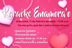 Enamorao 1080 Cántale al amor en el Karaoke Enamora’o El evento será el miércoles, 11 de febrero en el Centro Universitario En celebración del mes del amor y la amistad, la Unidad de Eventos, adscrita al Decanato de Estudiantes de la Universidad de Puerto Rico Recinto de Río Piedras, invita a los estudiantes del Recinto a participar del Karaoke Enamora’o. La actividad se llevará a cabo el miércoles, 11 de febrero en la tarima principal del Centro Universitario desde las 11:30 a.m. Los espacios son limitados y los estudiantes deben ser del Recinto de Río Piedras para participar. Se podrán inscribir desde las 11:00 a.m. frente a la tarima del centro. No se permitirán canciones con lenguaje explícito sexual o con palabras soeces. Además, habrá artesanos y food trucks para el disfrute de todos. Asimismo, del 9 al 13 de febrero se llevará a cabo una actividad llamada “¡Exprésate!” donde los estudiantes podrán escribir mensajes y dibujos relacionados al amor en un área designada en el vestíbulo principal. ¡Los esperamos en el Karaoke Enamora’o! Para más información, puedes escribir un mensaje directo a las redes sociales de IUPI al Día (@iupialdia) o enviar un correo electrónico a eventos.riopiedras@upr.edu.