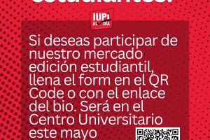 Mercado para y por estudiantes Participa del mercado estudiantil A Nuestros Estudiantes La fecha límite para recibir solicitudes es el viernes, 13 de marzo de 2026 Con el motivo de apoyar el talento emprendedor de nuestros gallitos y jerezanas, la Unidad de Eventos adscrita al Decanato de Estudiantes invita a los estudiantes emprendedores a participar del mercado estudiantil A Nuestros Estudiantes. La actividad será el miércoles, 6 de mayo de 2026 en el horario de 10:00 a.m. a 4:00 p.m. Para participar deben ser estudiantes activos del Recinto de Río Piedras y completar el siguiente formulario para ser evaluados: https://bit.ly/MercadoEstudiantilUPRRP. En el formulario se solicitarán sus datos personales, la facultad a la que pertenece, una descripción breve del producto que vende y una image del mismo. Completar el formulario no garantiza la participación en la actividad; las personas seleccionadas recibirán un correo electrónico con todos los detalles de la actividad. La fecha límite para recibir solicitudes es el viernes, 13 de marzo de 2026. ¡Llena la solicitud hoy para que puedas participar del evento! Para más información, pueden escribir a eventos.riopiedras@upr.edu o en las redes sociales de IUPI al Día.